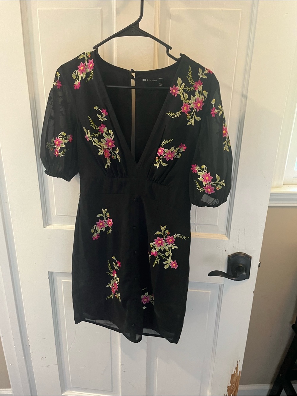 ASOS Design Black Floral Embroidered V-Neck Dress
